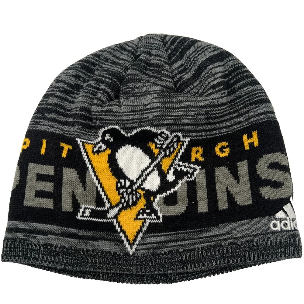Adidas Unisex Gray Black Pittsburgh Penguins‎ NHL Team Winter Beanie Hat NWT